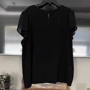 Black Women’s Blouse with Ruffled Short Sleeves